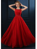 Beaded Red Ruched Chiffon Gorgeous Evening Dress